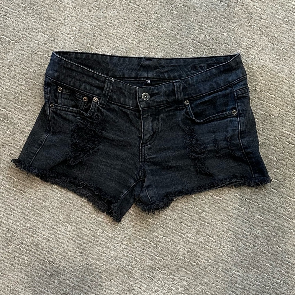 Black Distressed Carmar Jean Shorts